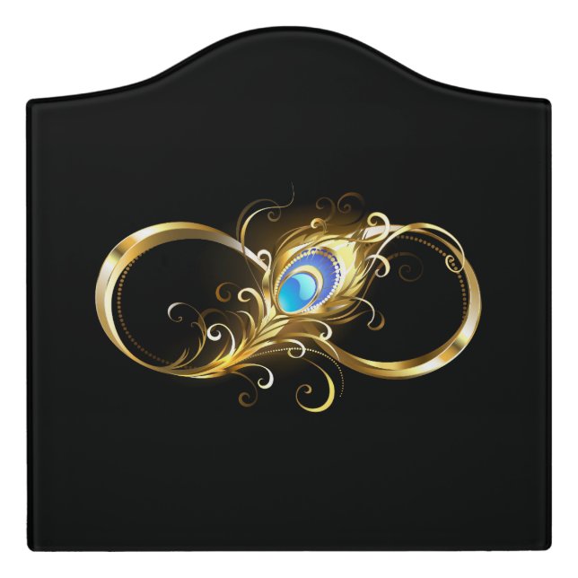 Infinity with Golden Peacock Feather Door Sign (Large Crest Front)