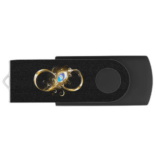Infinity with Golden Peacock Feather Flash Drive
