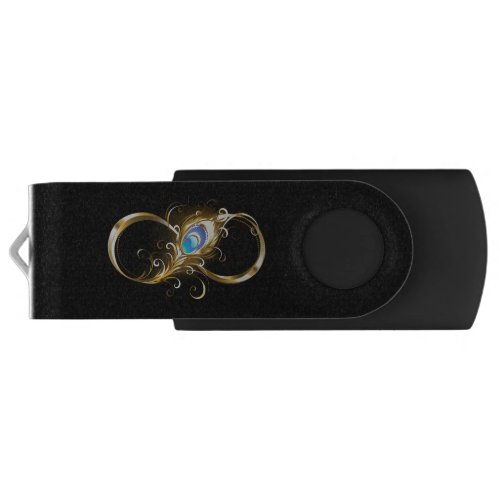 Infinity with Golden Peacock Feather Flash Drive