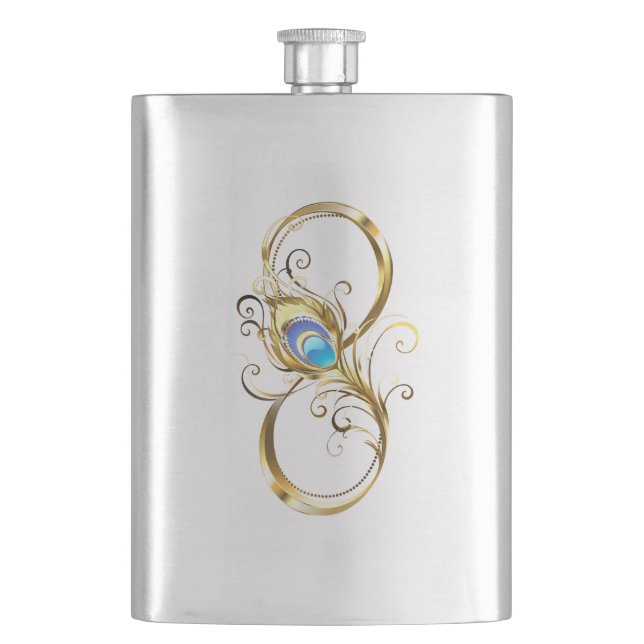 Infinity with Golden Peacock Feather Flask (Front)