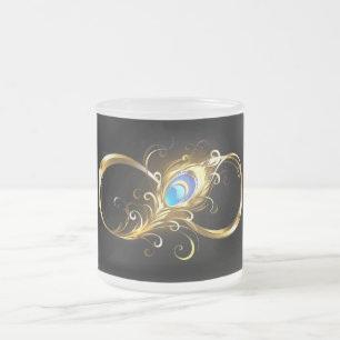 Infinity with Golden Peacock Feather Frosted Glass Coffee Mug