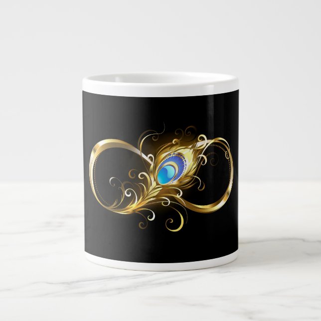 Infinity with Golden Peacock Feather Giant Coffee Mug (Front)