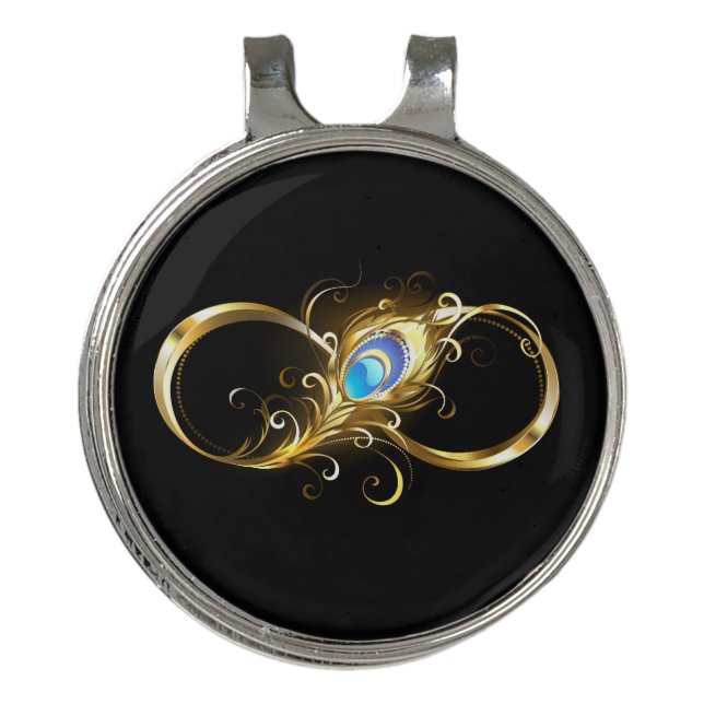 Infinity with Golden Peacock Feather Golf Hat Clip (Front)