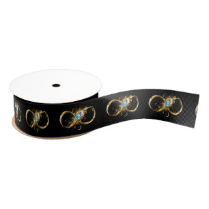Infinity with Golden Peacock Feather Grosgrain Ribbon