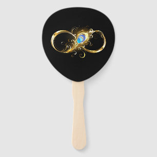 Infinity with Golden Peacock Feather Hand Fan