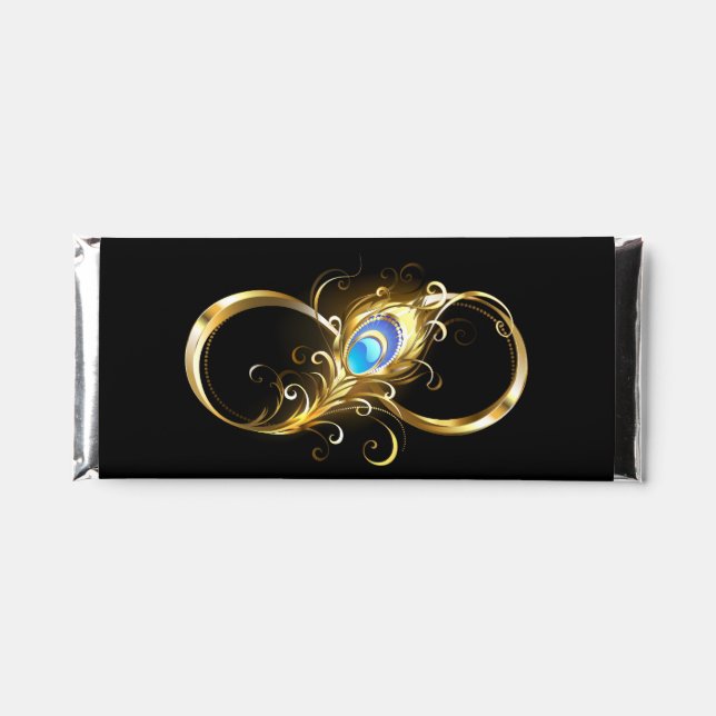 Infinity with Golden Peacock Feather Hershey Bar Favors (Front)