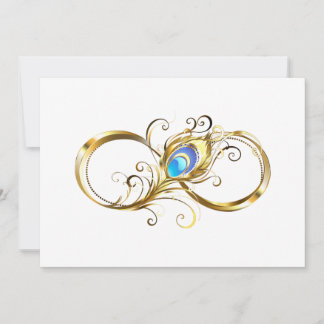 Infinity with Golden Peacock Feather Invitation