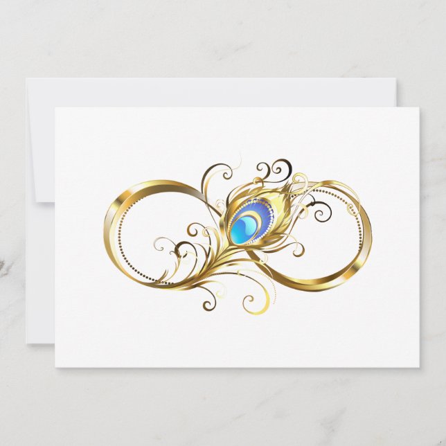 Infinity with Golden Peacock Feather Invitation (Front)