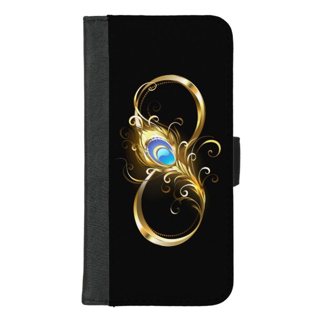 Infinity with Golden Peacock Feather iPhone Wallet Case (Front)