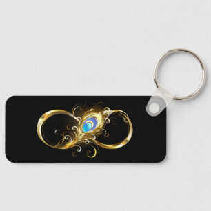 Infinity with Golden Peacock Feather Keychain