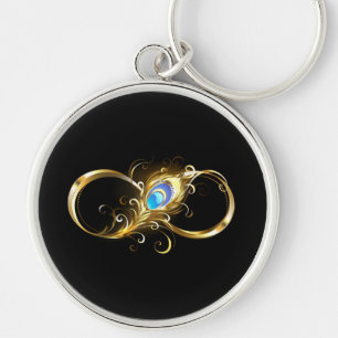 Infinity with Golden Peacock Feather Keychain