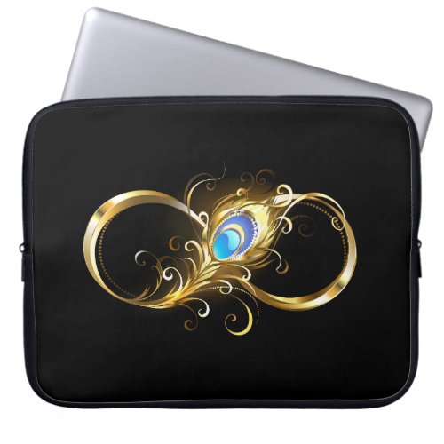 Infinity with Golden Peacock Feather Laptop Sleeve