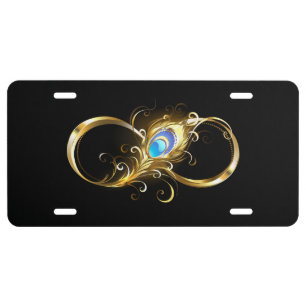 Infinity with Golden Peacock Feather License Plate