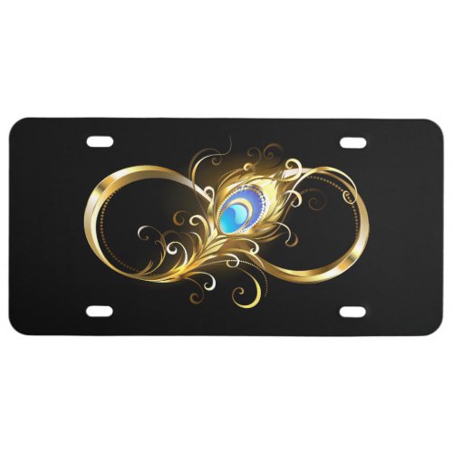 Infinity with Golden Peacock Feather License Plate