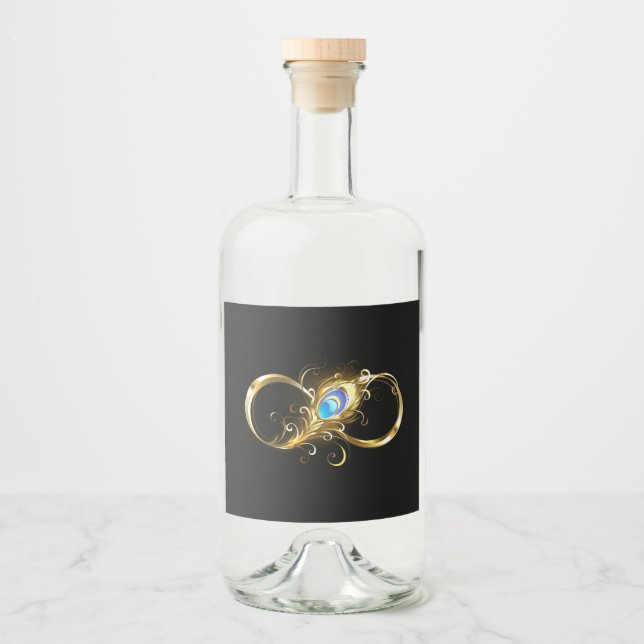 Infinity with Golden Peacock Feather Liquor Bottle Label (Front)