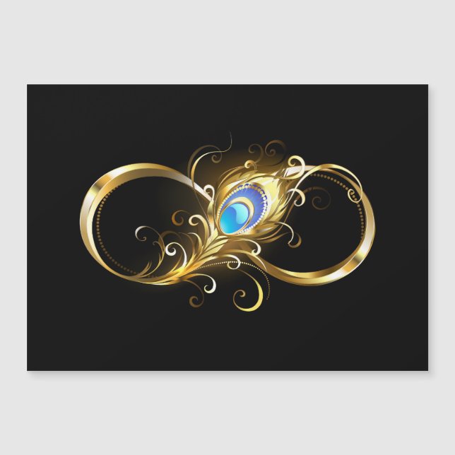 Infinity with Golden Peacock Feather Magnetic Invitation (Front)