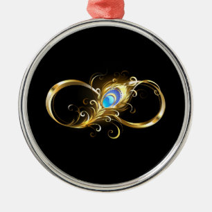 Infinity with Golden Peacock Feather Metal Ornament