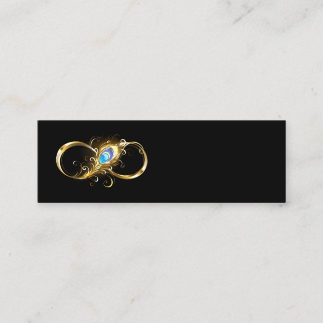 Infinity with Golden Peacock Feather Mini Business Card (Front)