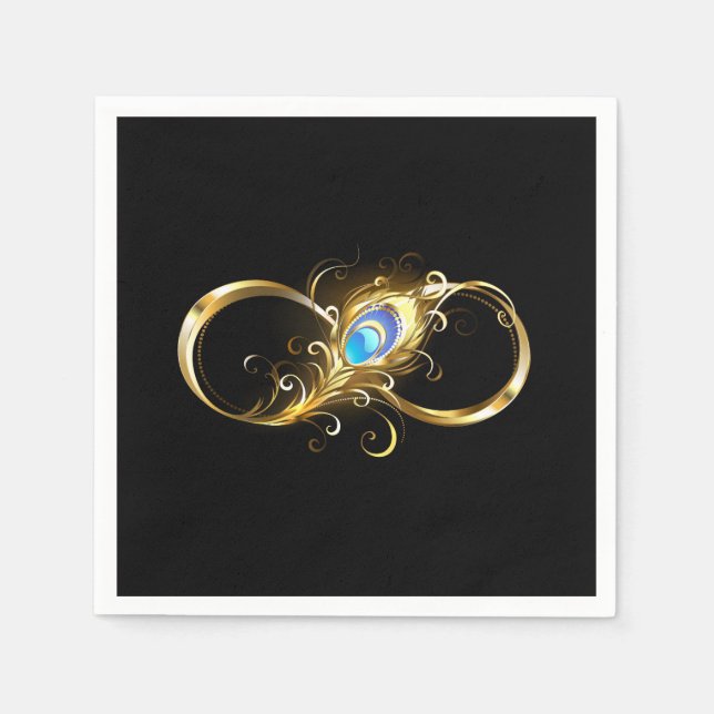 Infinity with Golden Peacock Feather Napkins (Front)