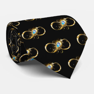 Infinity with Golden Peacock Feather Neck Tie