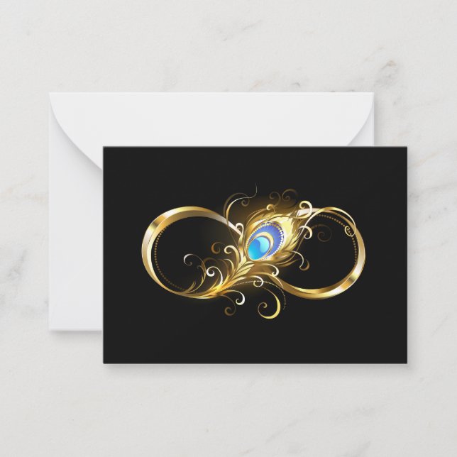 Infinity with Golden Peacock Feather Note Card (Front)