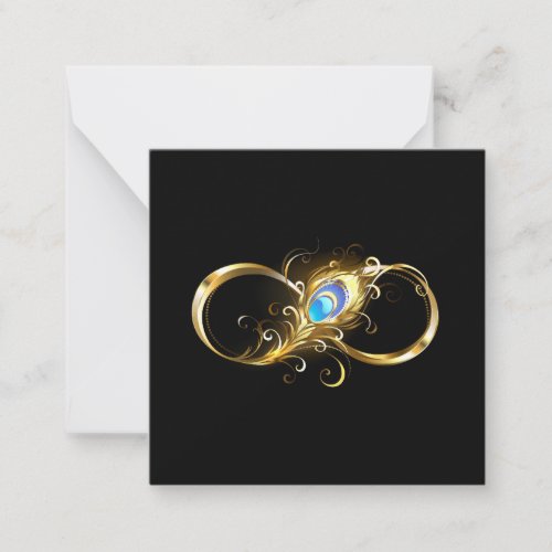 Infinity with Golden Peacock Feather Note Card