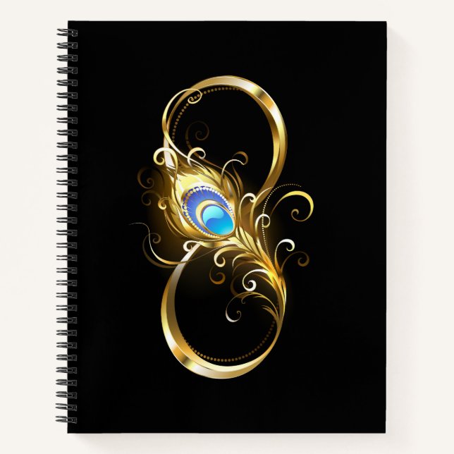 Infinity with Golden Peacock Feather Notebook (Front)
