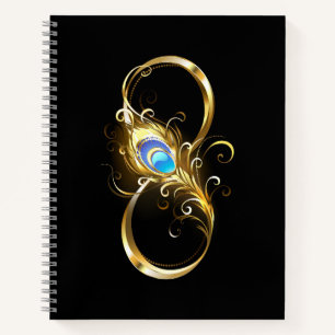 Infinity with Golden Peacock Feather Notebook