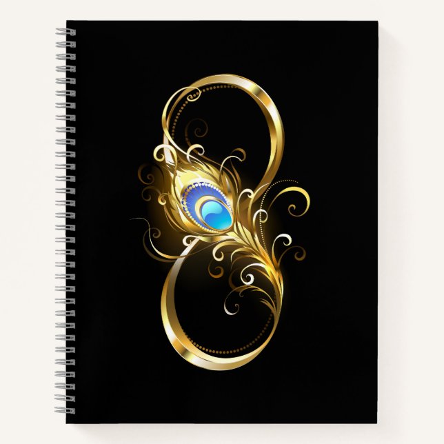 Infinity with Golden Peacock Feather Notebook (Front)