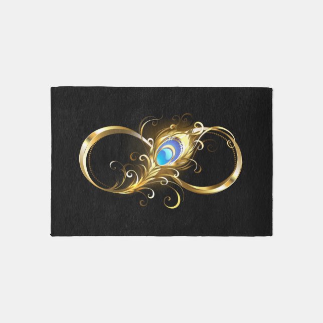 Infinity with Golden Peacock Feather Outdoor Rug (Front)