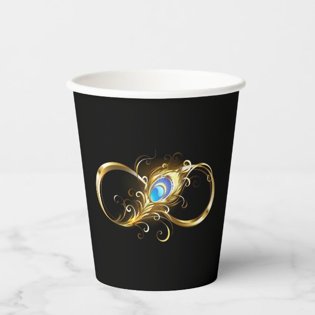 Infinity with Golden Peacock Feather Paper Cups (Front)