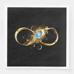 Infinity with Golden Peacock Feather Paper Dinner Napkins