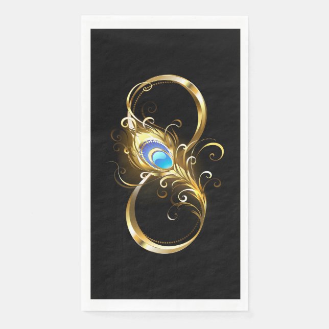 Infinity with Golden Peacock Feather Paper Guest Towels (Front)