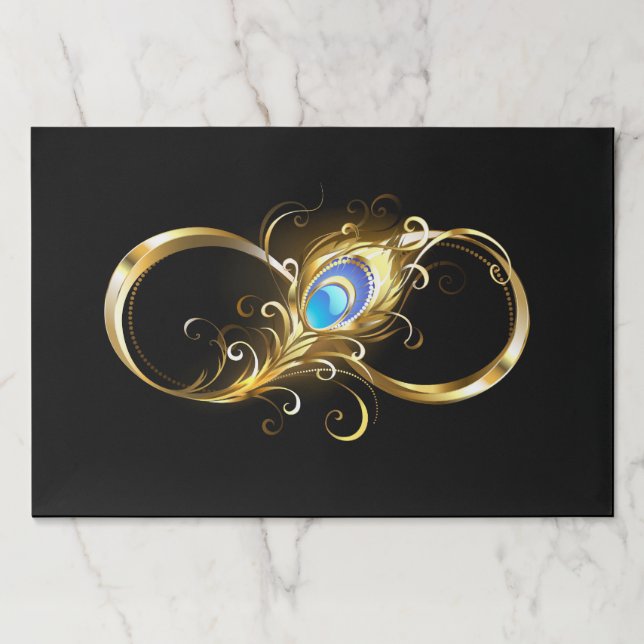 Infinity with Golden Peacock Feather Paper Pad (Front)