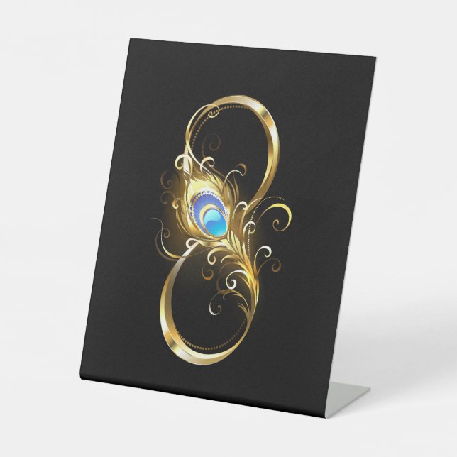 Infinity with Golden Peacock Feather Pedestal Sign (Front)