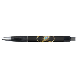 Infinity with Golden Peacock Feather Pen