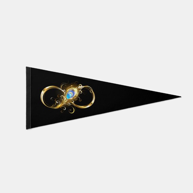 Infinity with Golden Peacock Feather Pennant Flag (Front)