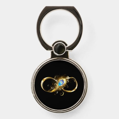 Infinity with Golden Peacock Feather Phone Ring Stand