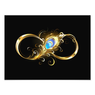 Infinity with Golden Peacock Feather Photo Print