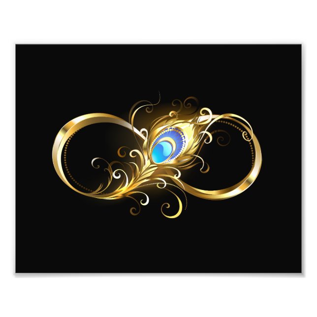 Infinity with Golden Peacock Feather Photo Print (Front)