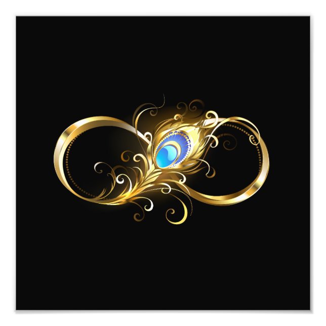 Infinity with Golden Peacock Feather Photo Print (Front)