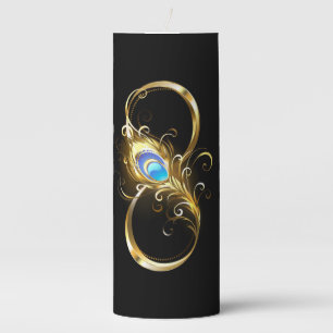 Infinity with Golden Peacock Feather Pillar Candle