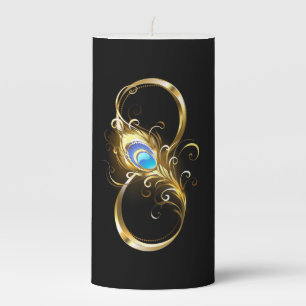 Infinity with Golden Peacock Feather Pillar Candle