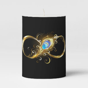 Infinity with Golden Peacock Feather Pillar Candle