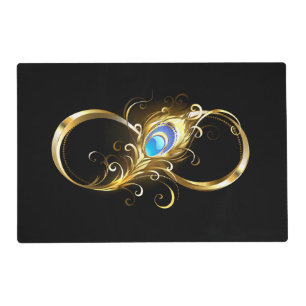 Infinity with Golden Peacock Feather Placemat