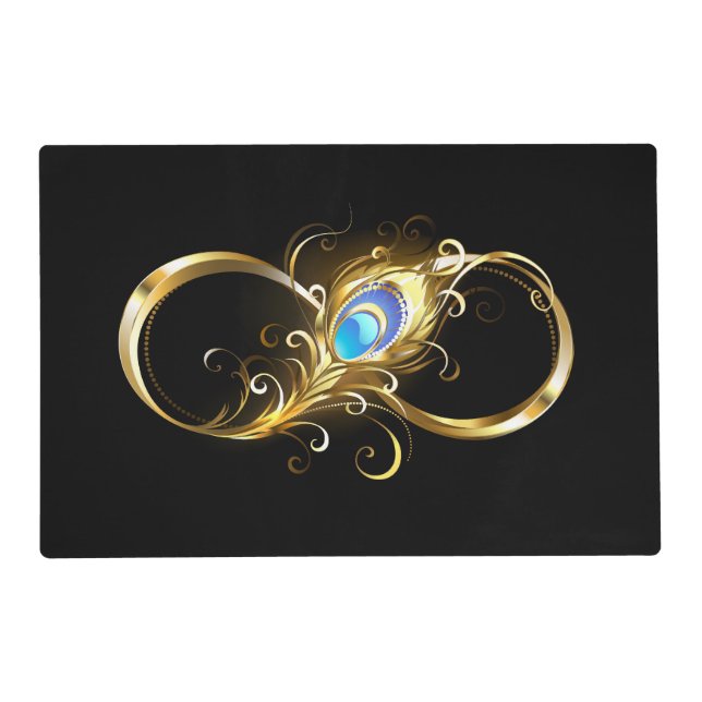 Infinity with Golden Peacock Feather Placemat (Front)