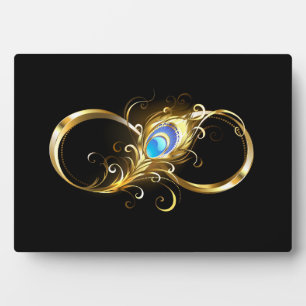Infinity with Golden Peacock Feather Plaque