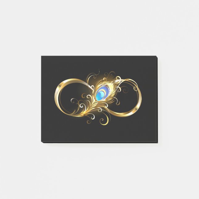 Infinity with Golden Peacock Feather Post-it Notes (Front)