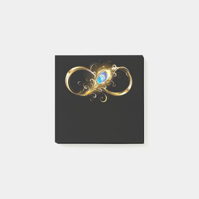 Infinity with Golden Peacock Feather Post-it Notes (Front)