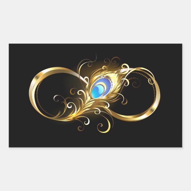 Infinity with Golden Peacock Feather Rectangular Sticker (Front)
